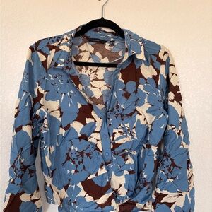 Vero Moda Blue Cream and Brown Floral Top